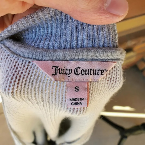 Juicy Couture Cardigan Bomber Women's Small Silver Mesh Full Zip Sweater Jacket - Picture 2 of 15